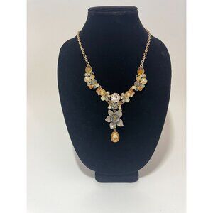 Gold Tone Multicolor Rhinestone Flower Adjustable Necklace